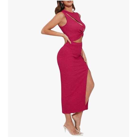 Women Sexy Sleeveless Bodycon Red Dress Cut Out Twist Front Pencil Bodycon Sz XL - Picture 2 of 7